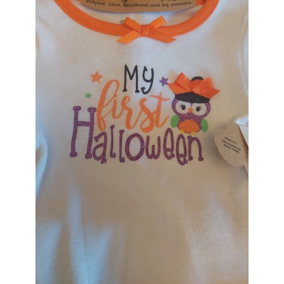 NWT Baby Essentials 4 Pc Fall Halloween Set: Skirt Tutu Bow Top Leg warmers 3 Mo - Picture 7 of 7